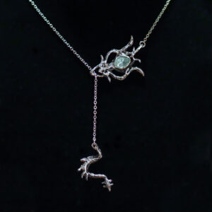 Saint Martha folk Catholic charm silver lariat necklace with sky blue topaz by Sword + Scythe