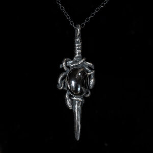 Astrological talismans of constellation Perseus featuring hematite stone set in solid sterling silver with bay laurel and rue by Sword + Scythe