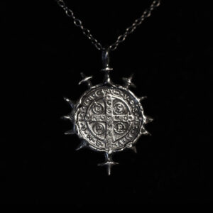 Saint Benedict's Cross 3rd class relic protective amulet pendant in solid sterling silver by Sword + Scythe