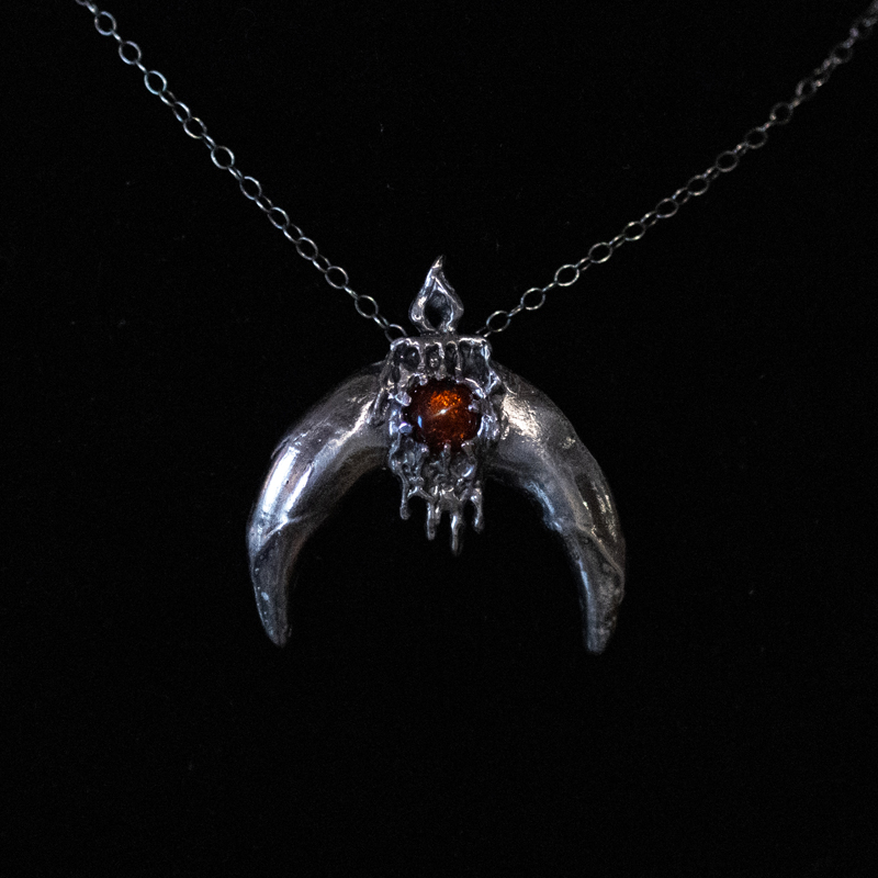 Protective amulet of the Divine Mother with Wolves featuring baltic amber in solid sterling silver Wolfmother by Sword + Scythe